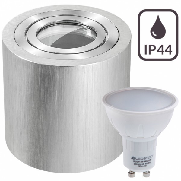 IP44 LED Aufbaustrahler Set Bicolor (chrom / gebürstet) mit LED GU10 Markenstrahler von LEDANDO - 5W