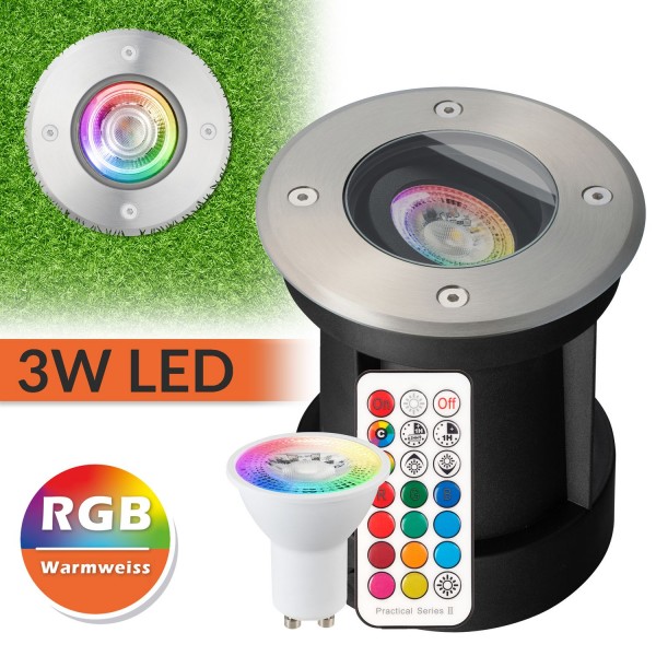 RGB LED Bodeneinbaustrahler Set mit Fernbedienung - RGB + CCT - Schwenkbar und Dimmbar - 5W LED GU10