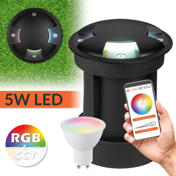 5W WiFi LED Bodeneinbaustrahler Set mit 3 Lichtauslässen - Smart App steuerbar - RGB+CCT - GU10 - sc