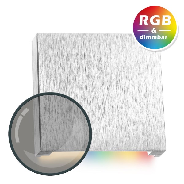 RGB LED Treppenbeleuchtung aus Aluminium in eckig für Schalterdoseneinbau 60/68mm - 11 Farben + Warm