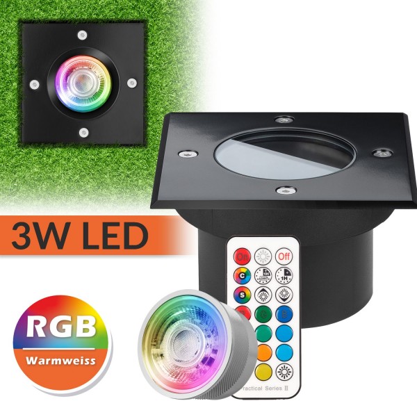 Flacher LED RGB Bodeneinbaustrahler mit tauschbarem RGB Leuchtmittel von LEDANDO - 11 Farben + Warmw