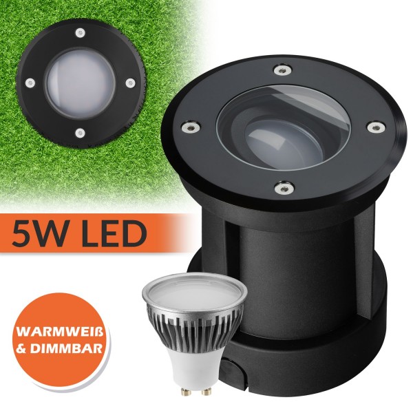 LED Bodeneinbaustrahler Set - Schwenkbar und Dimmbar - Schwarz - 5W LED GU10 von LEDANDO - warmweiß