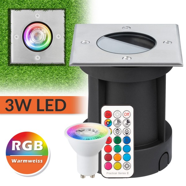 RGB 5W LED Bodeneinbaustrahler Set mit Fernbedienung 12 Farben bunt IP65 Bodeneinbauleuchte Bodenleu