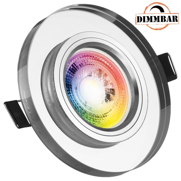 RGB LED Einbaustrahler Set GU10 in Glas / Kristall mit 3W LED von LEDANDO - 11 Farben + Kaltweiß - i