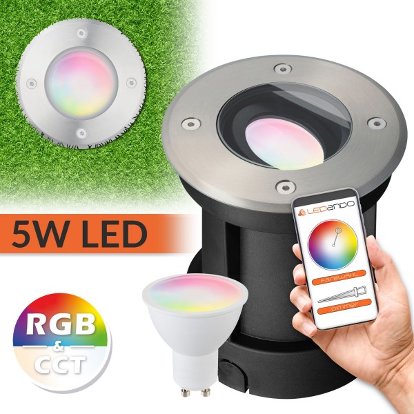 5W WiFi LED Bodeneinbaustrahler Set - Smart per App steuerbar - RGB + CCT - Schwenkbar Tuya Dimmbar