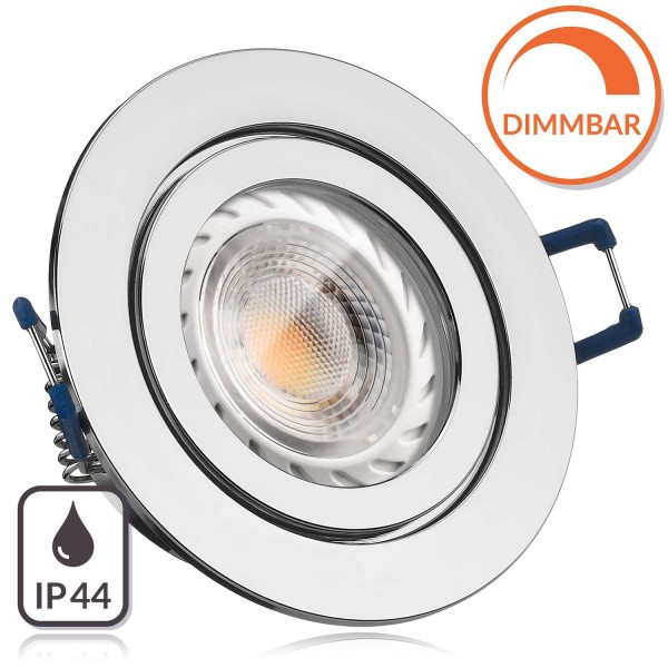IP44 LED Einbaustrahler Set GU10 in chrom mit 5,5W LED von LEDANDO - dimmbare Farbtemperatur 1800-30