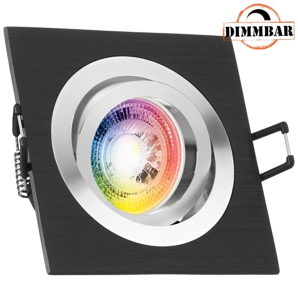 RGB LED Einbaustrahler Set GU10 in schwarz mit 3W LED von LEDANDO - 11 Farben + Kaltweiß - inkl. Fer