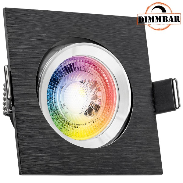 RGB LED Einbaustrahler Set GU10 in schwarz mit 3W LED von LEDANDO - 11 Farben + Kaltweiß - inkl. Fer