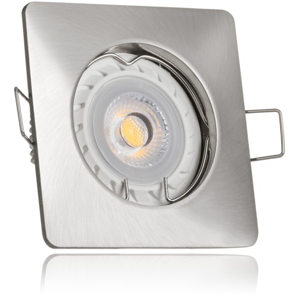 LED Einbaustrahler Set Silber gebürstet mit LED GU10 Markenstrahler von LEDANDO - 7W - warmweiss - 30° Abstrahlwinkel - 50W Ersatz - A+ - LED Spot 7 Watt - Einbauleuchte LED eckig