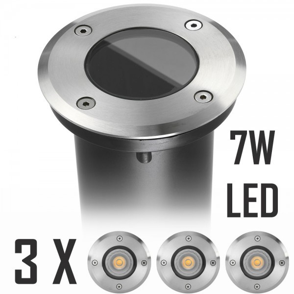 3er LED Bodeneinbaustrahler Set mit LED GU10 Markenstrahler von LEDANDO - 7W - 530lm - warmweiß - ru
