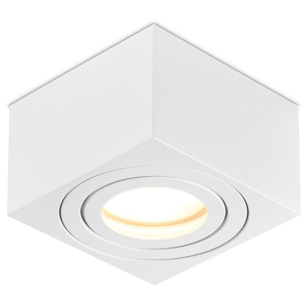 Flacher IP44 Aufbaustrahler FGLOBE Weiß matt für LED Leuchtmittel - Eckig - Quadratisch