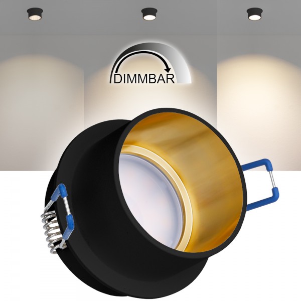LED Einbaustrahler Set EXTRA FLACH (35mm) in Schwarz / Gold mit LED Markenleuchtmittel von LEDANDO -