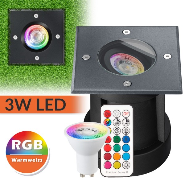 RGB LED Bodeneinbaustrahler Set mit Fernbedienung - RAL7016 - RGB + CCT - Schwenkbar und Dimmbar - 5