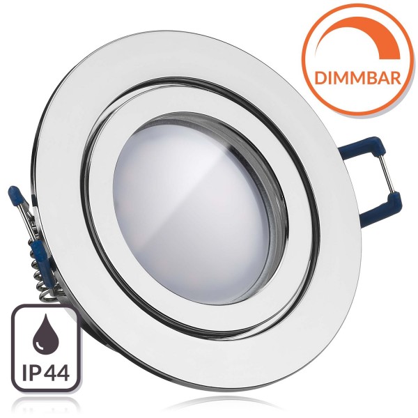 IP44 LED Einbaustrahler Set EXTRA FLACH (35mm) in Chrom mit LED Markenleuchtmittel von LEDANDO - 5W