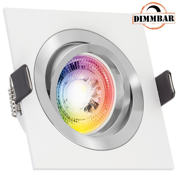 RGB LED Einbaustrahler Set GU10 in weiß mit 3W LED von LEDANDO - 11 Farben + Kaltweiß - inkl. Fernbe