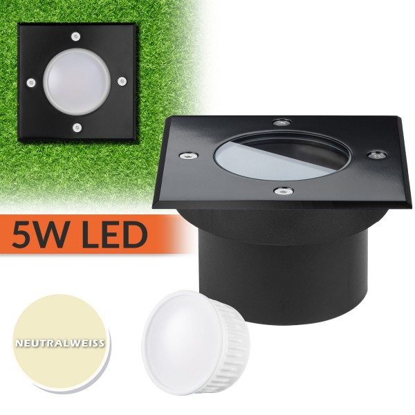 Flacher schwarzer LED Bodeneinbaustrahler mit tauschbarem LED Leuchtmittel von LEDANDO - 5W - neutra