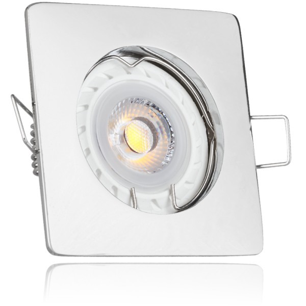 LED Einbaustrahler Set Chrom mit LED GU10 Markenstrahler von LEDANDO - 7W - warmweiss - 30° Abstrahlwinkel - 50W Ersatz - A+ - LED Spot 7 Watt - Einbauleuchte LED eckig