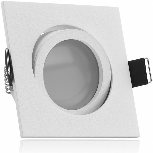 LED Einbaustrahler Set Weiß matt mit LED GU10 Markenstrahler von LEDANDO - 5W - warmweiss - 120° Abstrahlwinkel - schwenkbar - 35W Ersatz - A+ - LED Spot 5 Watt - Einbauleuchte LED eckig