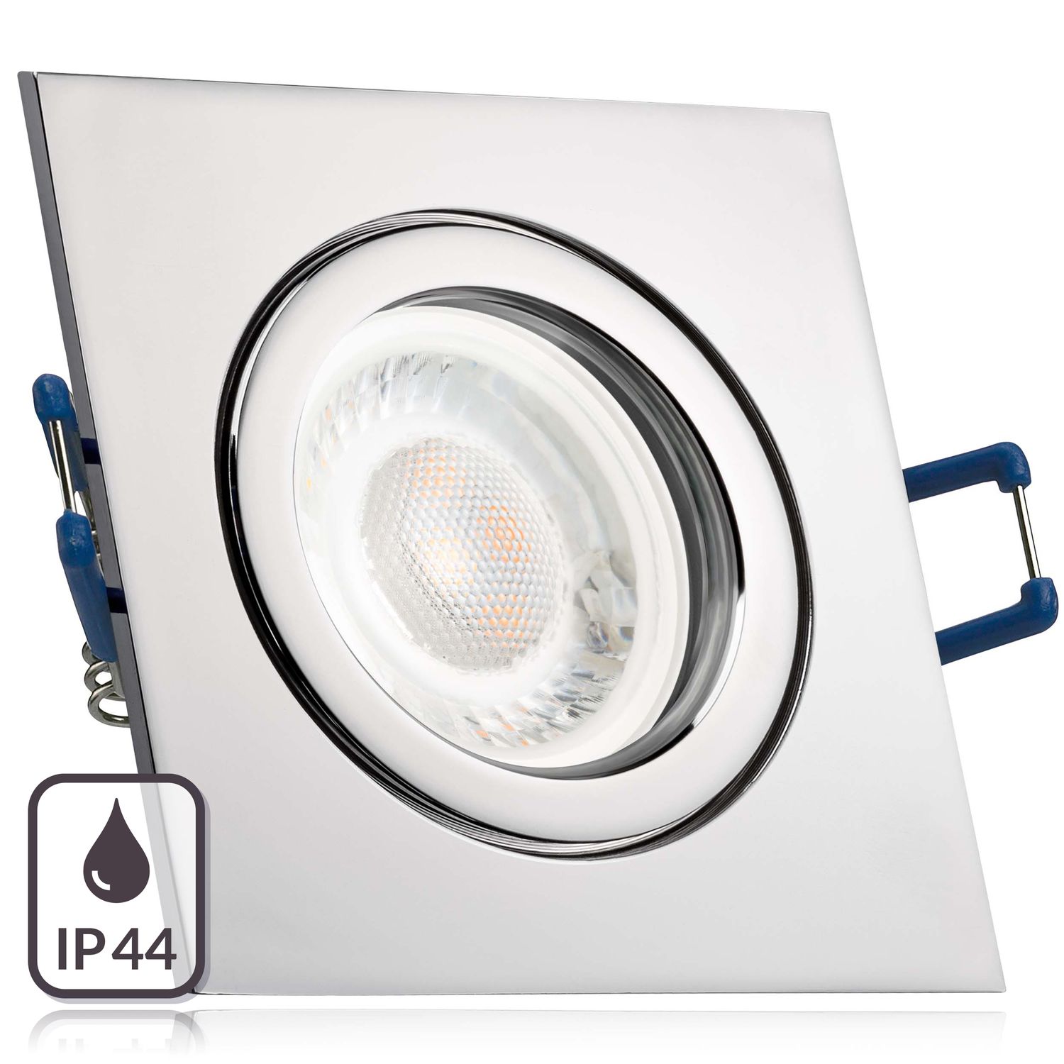 IP44 LED Einbaustrahler Set extra flach in chrom mit 5W Leuchtmittel von  LEDANDO - 4000K neutralweiß - 60° Abstrahlwinkel - 50W Ersatz - eckig -  Badezimmer | LEDANDO Onlineshop