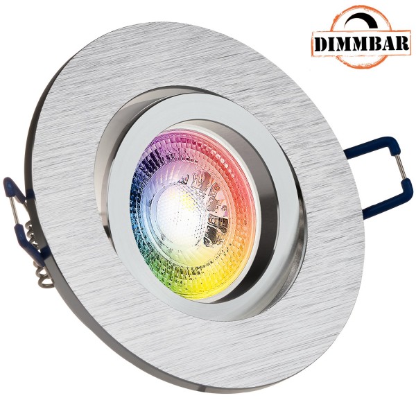 RGB LED Einbaustrahler Set GU10 in aluminium gebürstet mit 3W LED von LEDANDO - 11 Farben + Warmweiß