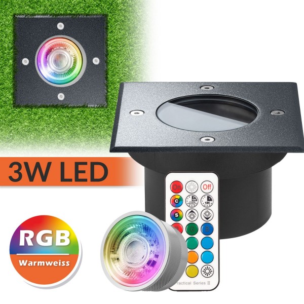 Flacher LED RGB Bodeneinbaustrahler mit tauschbarem RGB Leuchtmittel von LEDANDO - DB703 Anthrazit -