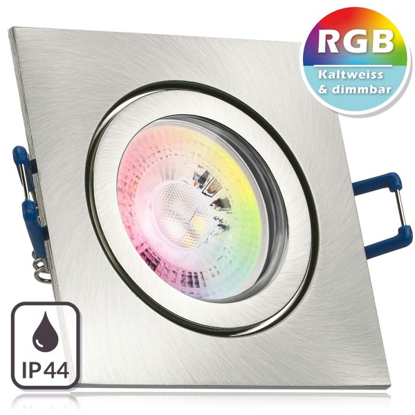 IP44 RGB LED Einbaustrahler Set GU10 in edelstahl / silber gebürstet mit 3W LED von LEDANDO - 11 Far