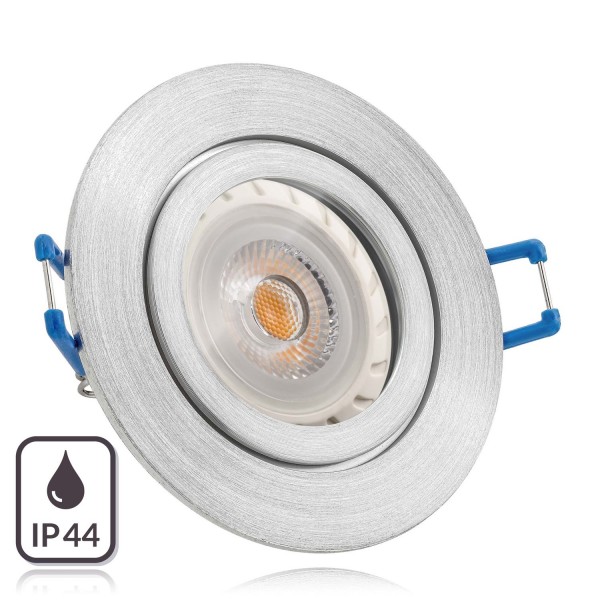 IP44 LED Einbaustrahler Set Aluminium natur mit LED GU10 Markenstrahler von LEDANDO - 7W - warmweiss