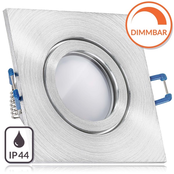 IP44 LED Einbaustrahler Set EXTRA FLACH (35mm) in Aluminium natur mit LED Markenleuchtmittel von LED