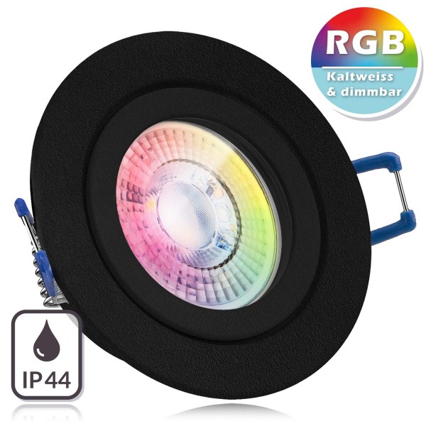 IP44 RGB LED Einbaustrahler Set extra flach in schwarz mit 3W LED von LEDANDO - 11 Farben + Kaltweiß
