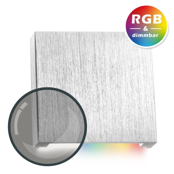 RGB LED Treppenbeleuchtung aus Aluminium in eckig für Schalterdoseneinbau 60/68mm - 11 Farben + Kalt