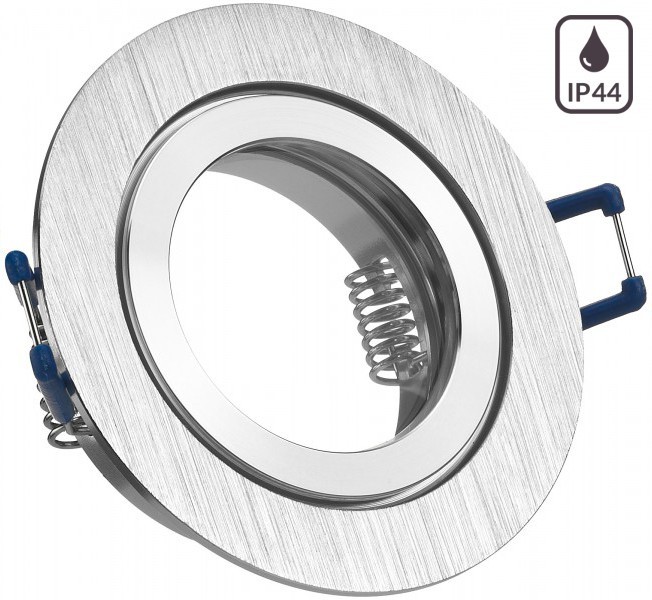 IP44 Aluminium-Einbaustrahler - bicolor (chrom / gebürstet) - rund - Badezimmer / Feuchtraum geeignet - nicht schwenkbar - Deckenstrahler - Deckenlampe - Einbaulampe - für LED GU10, LED MR16 und LED GU5.3