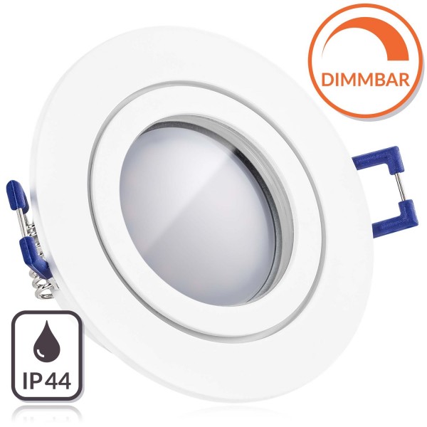 IP44 LED Einbaustrahler Set EXTRA FLACH (35mm) in Weiß matt mit LED Markenleuchtmittel von LEDANDO -
