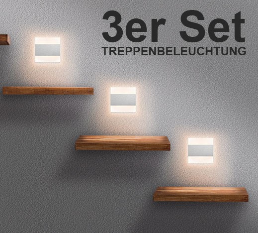 3er Set Flexible LED Treppenbeleuchtung mit Edelstahl-Abdeckung für Schalterdoseneinbau 68mm / 60mm