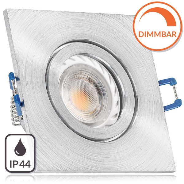 IP44 LED Einbaustrahler Set GU10 in aluminium matt mit 5,5W LED von LEDANDO - dimmbare Farbtemperatu