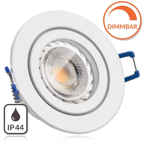 IP44 LED Einbaustrahler Set GU10 in weiß mit 5,5W LED von LEDANDO - dimmbare Farbtemperatur 1800-300