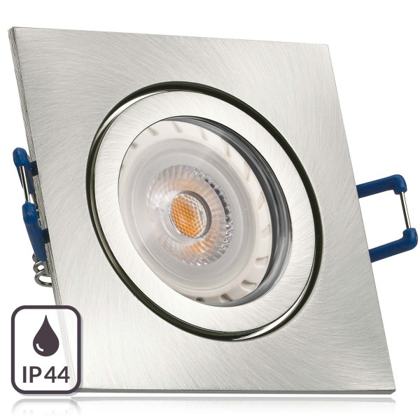 IP44 LED Einbaustrahler Set Silber gebürstet mit LED GU10 Markenstrahler von LEDANDO - 7W - warmweis