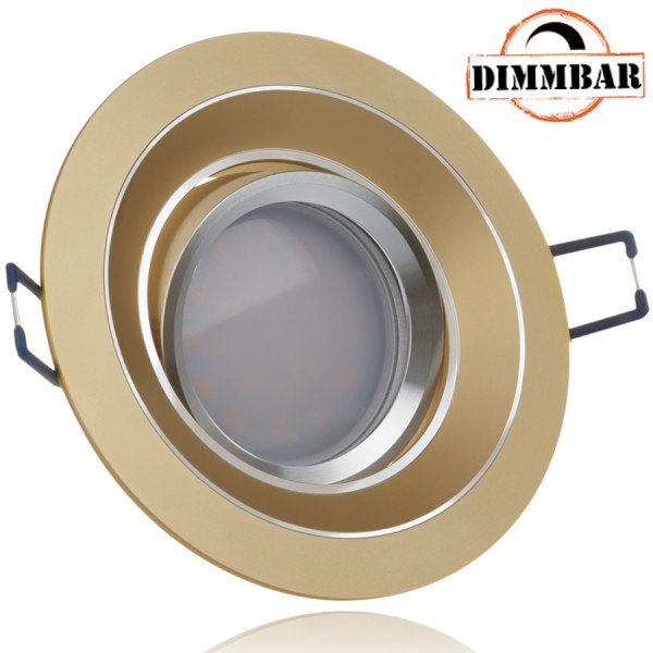 LED Einbaustrahler Set EXTRA FLACH (35mm) in Gold mit LED Markenleuchtmittel von LEDANDO - 5W DIMMBA