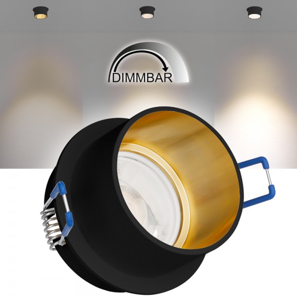 LED Einbaustrahler Set Schwarz / Gold mit COB LED GU10 Markenstrahler von LEDANDO - 7W DIMMBAR - war