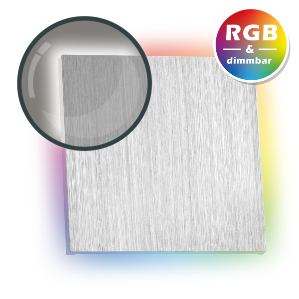 RGB LED Treppenbeleuchtung PLEXI aus Aluminium in eckig für Schalterdoseneinbau 60/68mm - 11 Farben