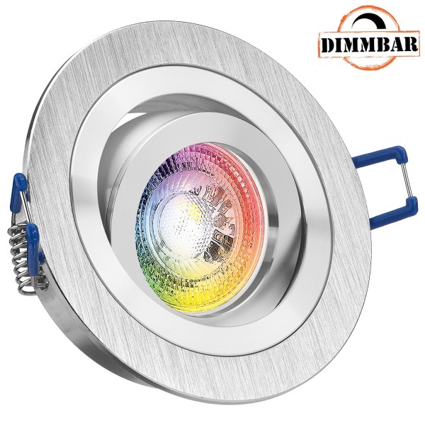 RGB LED Einbaustrahler Set GU10 in aluminium gebürstet mit 3W LED von LEDANDO - 11 Farben + Kaltweiß