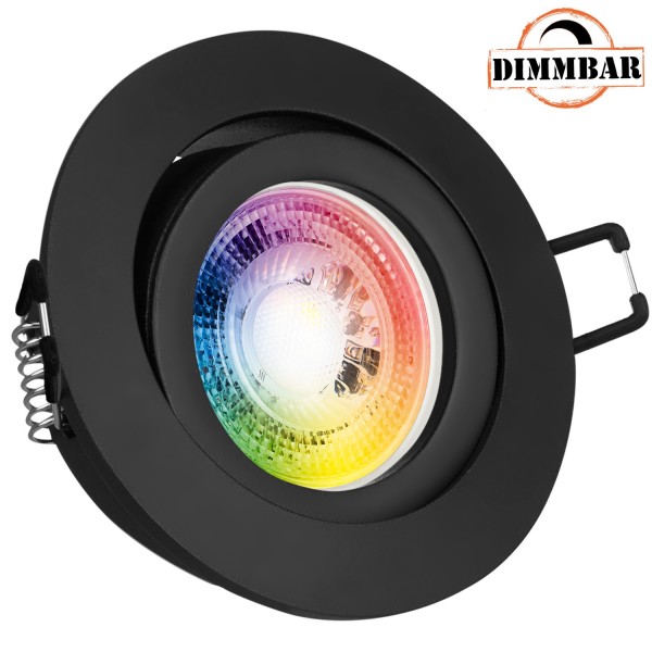 RGB LED Einbaustrahler Set GU10 in schwarz matt mit 3W LED von LEDANDO - 11 Farben + Kaltweiß - inkl