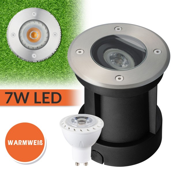 LED Bodeneinbaustrahler Set - Schwenkbar - 7W LED GU10 von LEDANDO - warmweiß - rund - IP67