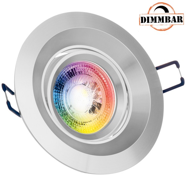 RGB LED Einbaustrahler Set GU10 in chrom matt mit 3W LED von LEDANDO - 11 Farben + Kaltweiß - inkl.