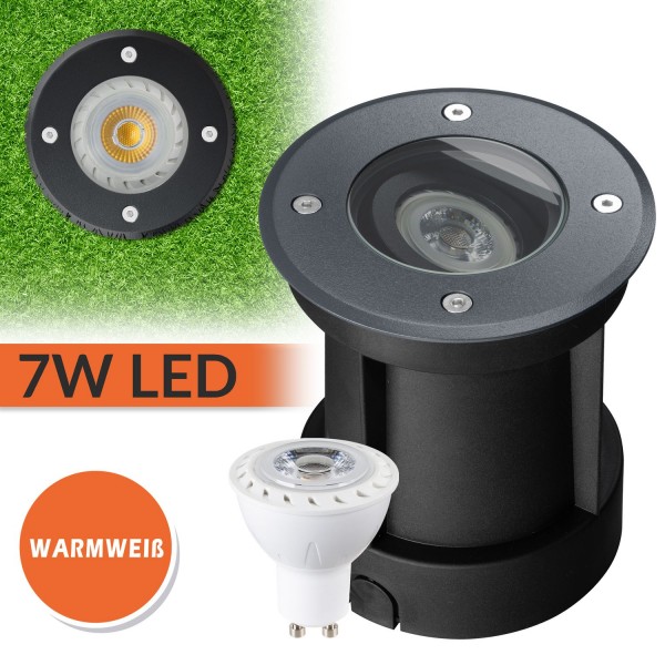 LED Bodeneinbaustrahler Set - Schwenkbar - Anthrazit RAL7016 - 7W LED GU10 von LEDANDO - warmweiß -