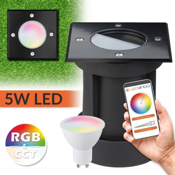 5W WiFi LED Bodeneinbaustrahler Set - Smart per App steuerbar - RGB + CCT - Tuya Dimmbar GU10 eckig
