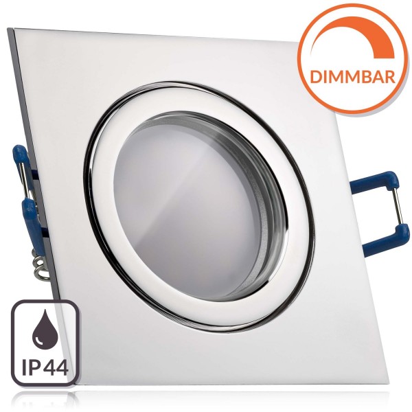 IP44 LED Einbaustrahler Set Chrom mit LED GU10 Markenstrahler von LEDANDO - 5W DIMMBAR - warmweiss -