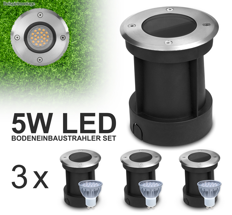 3 W GU10 LED Leuchtmittel 3084SB Bodeneinbauleuchte IP65 Nickel matt eckig inkl 