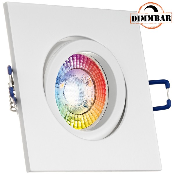 RGB LED Einbaustrahler Set extra flach in matt weiß mit 3W LED von LEDANDO - 11 Farben + Kaltweiß -