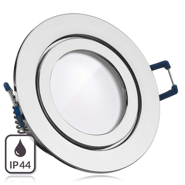 IP44 LED Einbaustrahler Set extra flach in chrom mit 5W Leuchtmittel von LEDANDO - 4000K neutralweiß