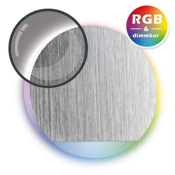 RGB LED Treppenbeleuchtung PLEXI aus Aluminium in rund für Schalterdoseneinbau 60/68mm - 11 Farben +